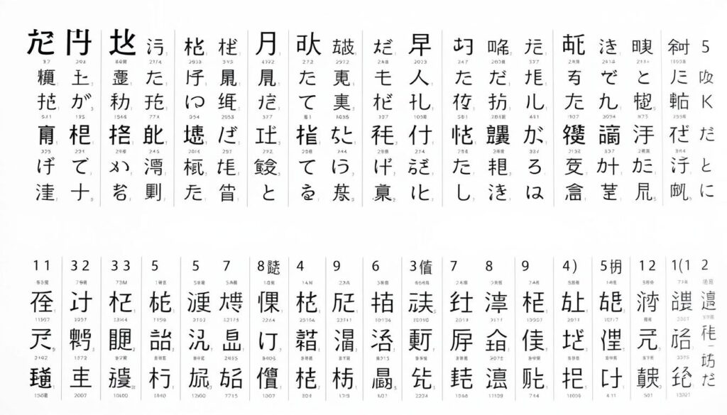 A detailed and neatly organized hiragana and katakana character chart, set against a clean, minimalist background. The characters are displayed in a grid layout, with each symbol rendered in a crisp, elegant font. The foreground features the hiragana and katakana scripts in a harmonious arrangement, while the middle ground showcases the English transliterations for each character. The background is a serene, softly-lit plane, providing a calm, focused atmosphere to highlight the beauty and structure of the Japanese writing system. The lighting is natural and diffused, creating a sense of balance and clarity. The overall composition conveys a sense of order, simplicity and educational intent, making it an ideal visual aid for learning the fundamentals of the Japanese language.