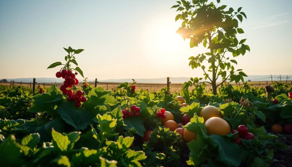 Imagine a serene, sun-dappled scene featuring an array of vibrant, nourishing micronutrients. In the foreground, a lush, verdant landscape with clusters of leafy greens, bright berries, and crisp vegetables, each bursting with essential vitamins and minerals. In the middle ground, a radiant sun casts a warm, golden glow, casting delicate shadows and highlighting the rich colors of the produce. In the background, a tranquil, cloudless sky stretches out, conveying a sense of harmony and balance. The lighting is soft and natural, capturing the inherent beauty and vitality of these vital, health-supporting micronutrients. The overall mood is one of tranquility, nourishment, and the profound connection between these essential elements and overall wellbeing.