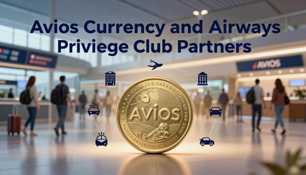 A visually appealing concept for "Avios Currency and Qatar Airways Privilege Club Partners." In the foreground, a stylized Avios coin gleams under soft, warm lighting, showcasing intricate designs that signify loyalty and travel rewards. Surrounding the coin, there are miniature icons representing various partners of the Privilege Club, such as hotels, car rental services, and restaurants, depicted in an elegant manner. In the middle ground, a blurred background of a bustling airport terminal creates a sense of travel excitement, with travelers moving and checking in. The color palette includes rich blues and golds to evoke a feeling of luxury and exclusivity. The overall mood is optimistic and aspirational, suggesting the benefits of membership in the club. A visually appealing concept for "Avios Currency and Qatar Airways Privilege Club Partners." In the foreground, a stylized Avios coin gleams under soft, warm lighting, showcasing intricate designs that signify loyalty and travel rewards. Surrounding the coin, there are miniature icons representing various partners of the Privilege Club, such as hotels, car rental services, and restaurants, depicted in an elegant manner. In the middle ground, a blurred background of a bustling airport terminal creates a sense of travel excitement, with travelers moving and checking in. The color palette includes rich blues and golds to evoke a feeling of luxury and exclusivity. The overall mood is optimistic and aspirational, suggesting the benefits of membership in the club.